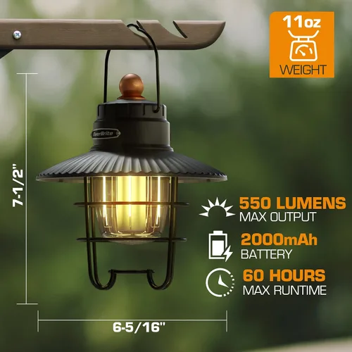 Vista 3 de Linterna de camping LED EverBrite, linterna recargable USB C con 3 modos de luz, linternas vintage para exteriores con función de banco de energía
