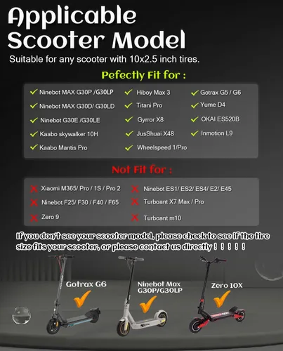 Vista 4 de Neumático Sólido para Scooter Eléctrico de 10 x 2.5 Pulgadas 60/70-6.5 Compatible con Ninebot Max G30P G30LP~Gotrax G5 G6~Hiboy Max 3~Hover 1
