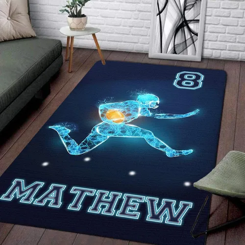 Vista 9 de Personalized Amazing Football Athlete Rug with Name Number, Football Welcome Mat 2x3 3x5 4x6 5x8, Sports Bathroom Rug for Living Room Bedroom