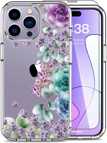 Vista 10 de LUHOURI Funda para iPhone 15 Pro Max con protector de pantalla, transparente de acrílico, diseños de moda para mujeres y niñas, funda protectora a