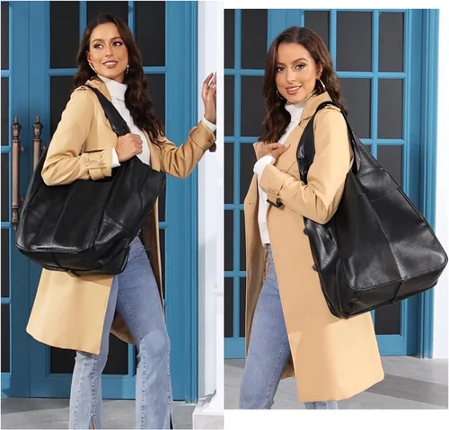 Vista 2 de KlaOYer - Bolso de mano de cuero de gran capacidad, bolso de trabajo, bolso hobo de piel sintética, bolso de mano y bandolera grande, bolso de viaje