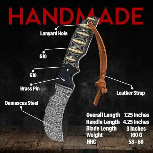 Vista 2 de Cuchillo de Hawkbill de Lineman hecho a mano de acero 1095 con funda de cuero, cuchillo de utilidad resistente para electricistas y pelado de cables
