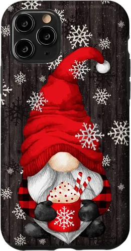 Vista 28 de iPhone 14 Pro Gnomo de Navidad rojo para mujeres con taza de cacao caliente lindo estuche de Navidad