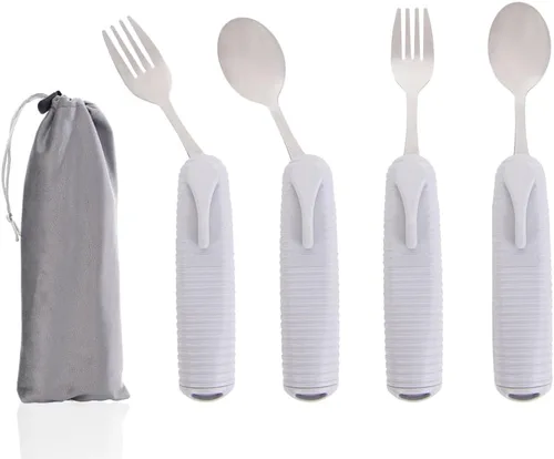 Vista 9 de Pekokavo Juego de utensilios adaptativos, cubiertos de ángulo ajustable para la artritis para Parkinson, temblores de manos, con mango