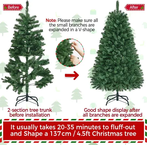 Vista 7 de Yaheetech - Árbol artificial de abeto preiluminado de 1.4 m con bisagras para árbol de Navidad con 150 luces LED multicolor y 324 puntas de rama