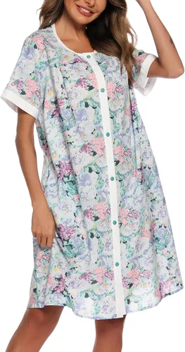 Vista 4 de YOZLY Vestido de casa para mujer, de manga corta, abrigos de casa, bata de moomoo con bolsillos