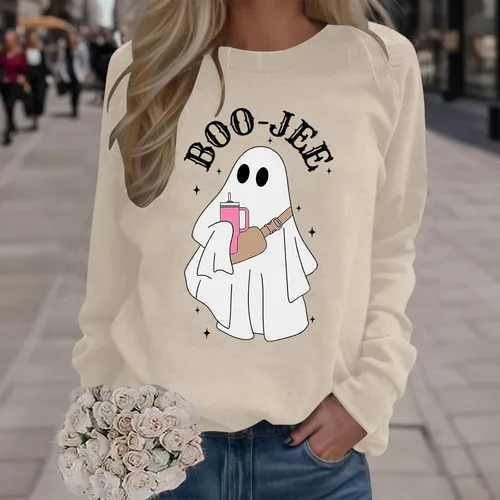 Vista 2 de MCILLO Boo-Jee - Sudadera de manga larga para mujer, diseño de fantasmas espeluznantes de Halloween