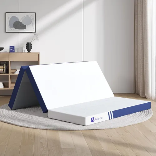 Vista 11 de Avenco Cubrecolchón de triple pliegue, colchón plegable de 4 pulgadas, tamaño individual, espuma viscoelástica plegable con funda extraíble y Azul