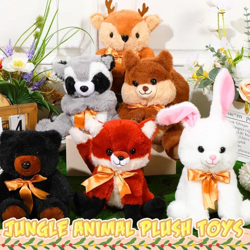 Vista 6 de Syhood 6 piezas de animales de peluche grandes del bosque de 11.8 pulgadas, oso de peluche, ciervo, zorro, ardilla, conejo, mapache, juguete