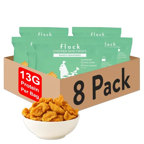 Vista 6 de Flock Chips de piel de pollo Keto Hattie B's Nashville Hot Flavor Pieles de pollo fritas bajas en carbohidratos, altas en proteínas, sin azúcar