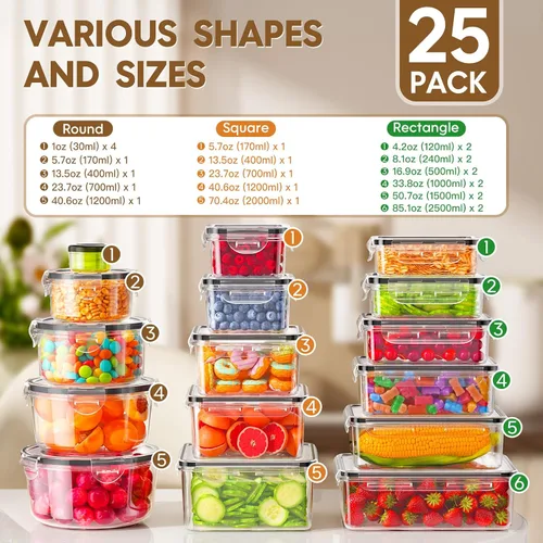 Vista 2 de KEMETHY - 50 recipientes grandes de almacenamiento de alimentos con tapas 50 Pcs