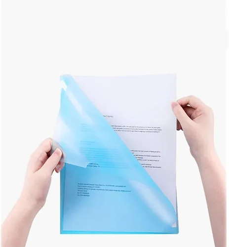 Vista 3 de Fundas transparentes tipo L para documentos A4, bolsillos seguros para proyectos, 12 piezas, color azul Carpeta de proyectos de carga superior