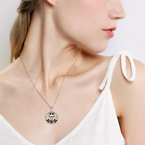 Vista 2 de ONEFINITY - Collar de pesadilla de plata de ley con colgante de corazón infinito collar de calavera para regalo de cumpleaños para mujeres esposa