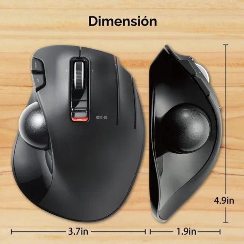 Vista 8 de ELECOM EX-G Ratón de Trackball, inalámbrico de 2.4 GHz, control de pulgar, diseño ergonómico esculpido, función de 6 botones con seguimiento suave