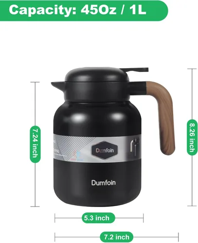 Vista 5 de Jarra térmica de café de 45 onzas, jarras de café aisladas al vacío de acero inoxidable para mantener el calor, dispensador de bebidas de 1.3 litros