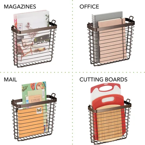 Vista 5 de mDesign Soporte para revistas de pared de alambre de metal, organizador de almacenamiento para el hogar, estante de ahorro de espacio para revistas