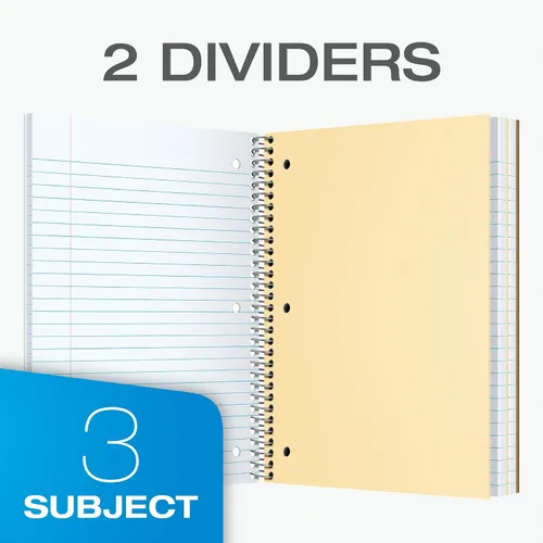 Vista 2 de Cuadernos en espiral Oxford, paquete de 3, 3 materias, cuadernos rayados universitarios para la escuela, 8 x 10.5 pulgadas, 120 hojas, 2 divisores