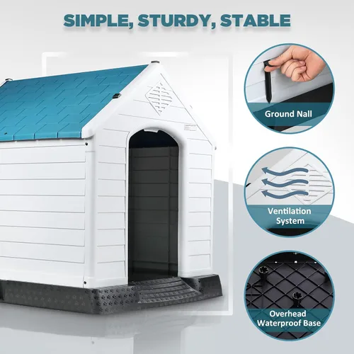 Vista 3 de Casa grande para perros al aire libre en interiores, casa aislada de plástico para perros pequeños, medianos y grandes, casa de perro duradera e