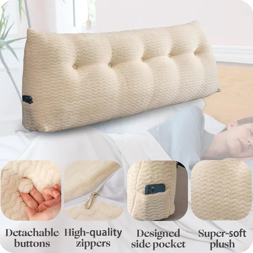 Vista 4 de Cabecera triangular grande, respaldo de cuña y soporte de posicionamiento, almohadas de lectura, almohadas de cuña para cama de día con funda