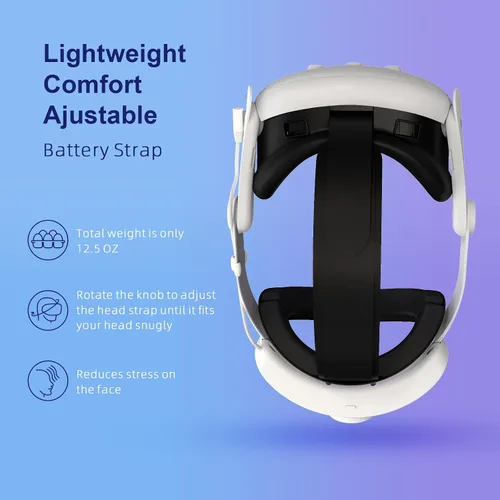 Vista 3 de QWOS RGB Comfort Battery Head Strap 8000mAh Compatible with Meta Quest 3 Accessories, Battery Pack Elite Strap Replacement for Enhanced Support and