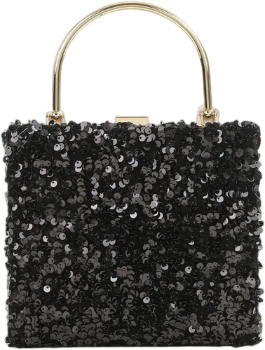 Vista 4 de IAMUHI Pequeño bolso de mano de lentejuelas con asa superior, bolso de noche, mini bolso cruzado cuadrado de hombro