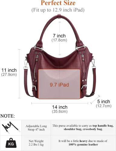 Vista 5 de Over Earth Bolsos de cuero genuino para mujer, bolso de hombro Hobo para mujer