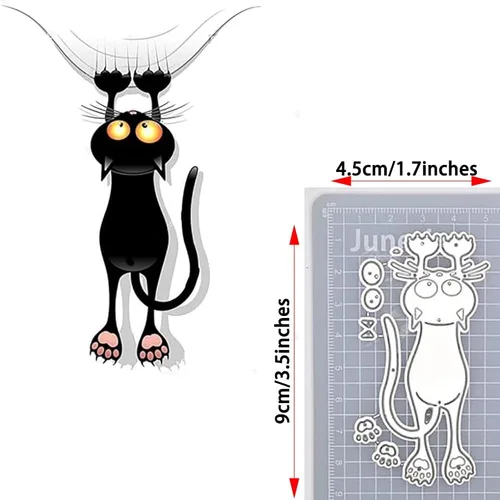Vista 6 de 4 piezas de troqueles de metal para gatos negros para hacer tarjetas, adorable mascota de Halloween, gato, animales, troquelado, plantilla