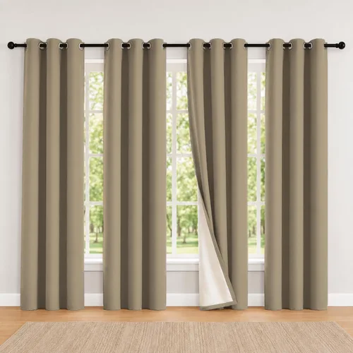 Vista 71 de 2 paneles de cortinas 100% opacas, de peso medio, con aislamiento térmico y ojales para dormitorio, sala de estar, tratamiento de ventana
