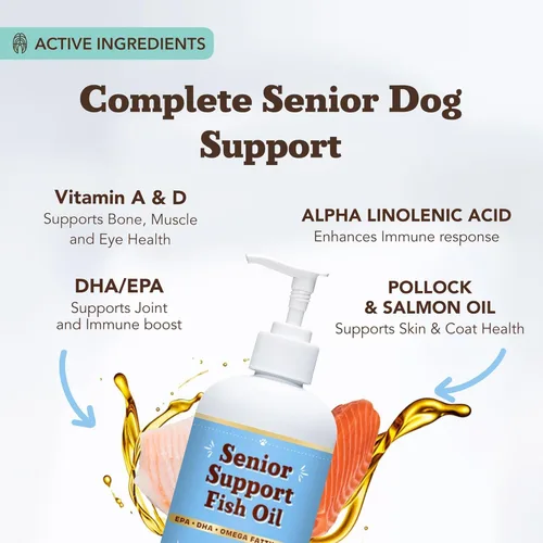 Vista 3 de Natural Dog Company Aceite de pescado Omega 3 para perros mayores - Suplemento para la movilidad, piel, pelaje, corazón y cerebro, con cúrcuma