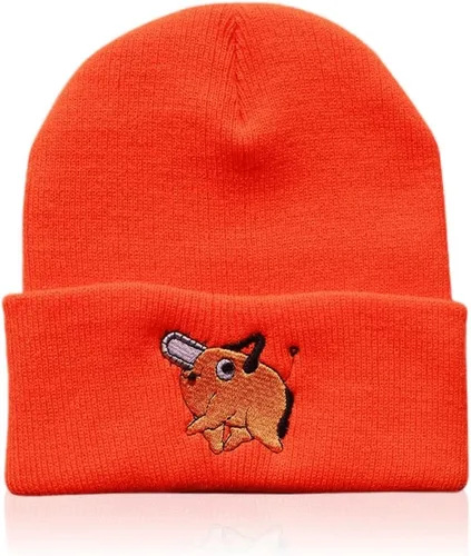Vista 8 de Gorro de invierno de anime para hombres y mujeres, gorro de punto con puños, cómodo y suave, bordado de anime Negro