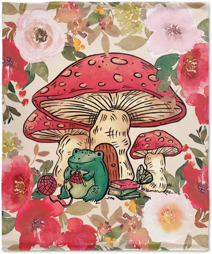 Vista 11 de Anuruddha Manta personalizada con nombre, manta de franela con nombre personalizado de rana floral, esponjosa, acogedora, manta de hongo y rana