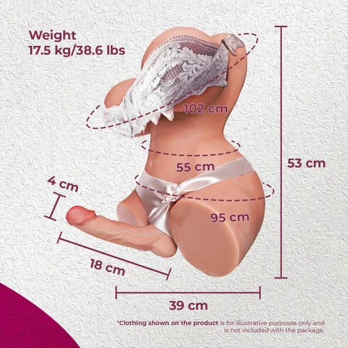 Vista 3 de Muñeca sexual transexual realista para hombres con consolador de 7.1 in y cavidad anal profunda, cuerpo completo de silicona BBW para hombres