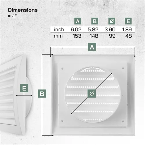 Vista 2 de Vent Systems Paquete de 2 cubiertas de ventilación de aire blancas de 4 pulgadas para ventilaciones de secadora y ventilaciones de escape de baño
