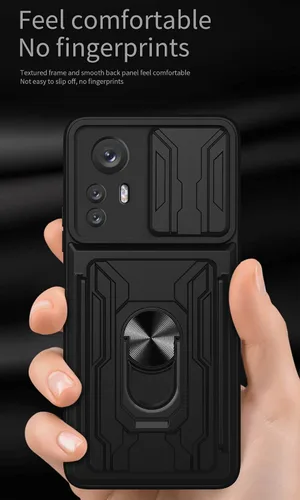 Vista 3 de CCSmall Funda de protección resistente para Xiaomi 12 Pro (no 12), anillo magnético Kickstand Slide Cámara con tarjetero cubierta del teléfono