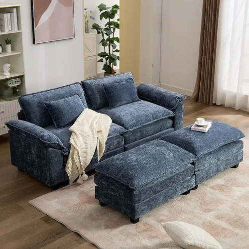 Vista 64 de IPKIG 117" Modular Sectional Cloud Couch, Modern L-Shaped Sofa with Ottoman Blanco beige