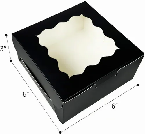 Vista 4 de Bakepacker 100 piezas de cajas de panadería negras con ventana de 6x6x3 pulgadas, gruesas y resistentes, cajas de macarrón y de repostería, cajas