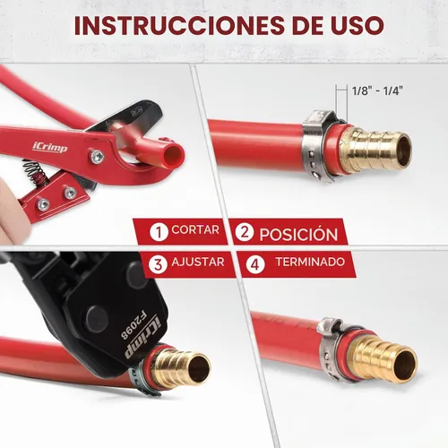 Vista 4 de IWISS PEX - Crimpadora para abrazaderas de acero inoxidable de 3/8 a 1 pulgada. Incluye 20 abrazaderas de 1/2 pulgada y 10 abrazaderas de 3/4