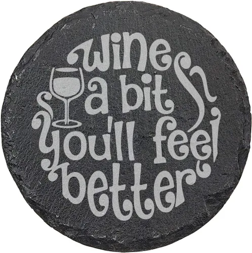 Vista 45 de Rustic Drinking Wine is My Hobby Slate Coasters Set of 8 – Round – USA Made Witty wine lover’s motto engraved on real slate coasters — “drinking