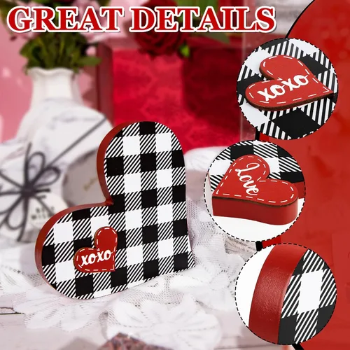 Vista 6 de 2 piezas de letrero de amor de madera para el día de San Valentín en forma de corazón, decoración de bandeja de San Valentín, centro de mesa