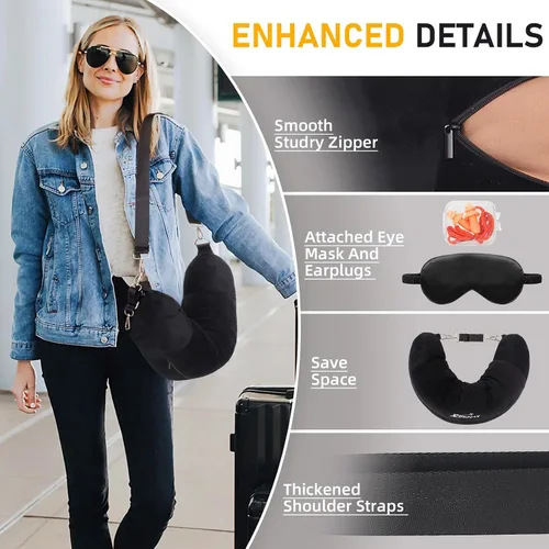 Vista 4 de Almohada de viaje para el cuello rellenable con ropa, almohada para el cuello rellenable para viajar, bolsa de almacenamiento rellenable y plegable