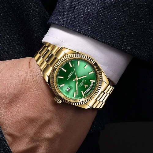 Vista 5 de CADISEN - Reloj de pulsera de acero inoxidable impermeable para hombre, mecánico, de negocios