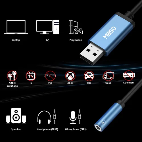 Vista 4 de MillSO Adaptador de conector de audio USB a 0.1 in Tarjeta de sonido