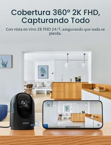 Vista 4 de GNCC Cámara de seguridad, cámara interior 2K Cámaras de 360 °