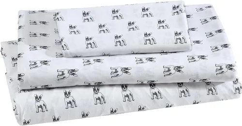 Vista 10 de Juego de sábanas de microfibra suave estampada de 4 piezas, White Puppy Love Amor de cachorro blanco