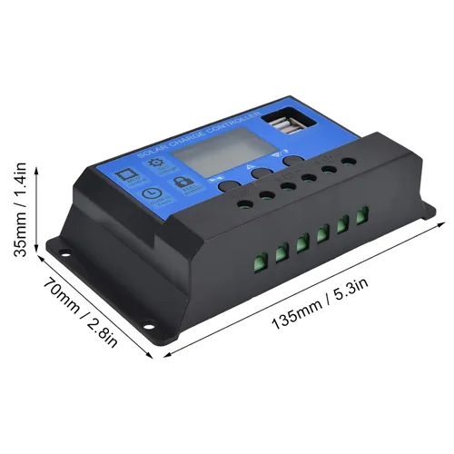 Vista 7 de Controlador solar, controlador solar DC 12V-24V, regulador inteligente de batería de panel solar con controladores de energía renovable dobles (10A)