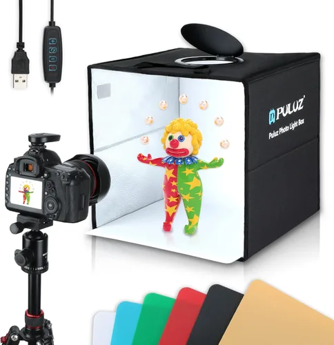 Vista 14 de PULUZ - Caja de estudio fotográfico, mini caja de luz plegable, anillo de luz LED, portátil, estudio fotográfico, fotografía, tienda de campaña, kit