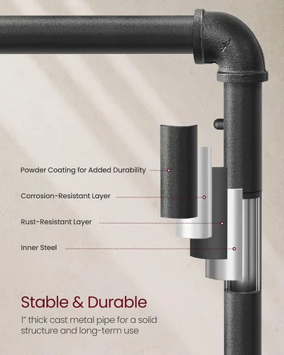 Vista 5 de VASAGLE UHSR65BX - Perchero para ropa de estilo rústico con diseño de tuberías industriales, con estante, estante de ropa resistente
