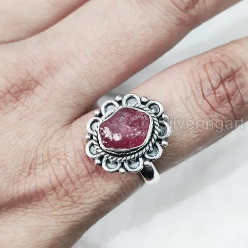 Vista 3 de AAA Natural Ruby Ring, Rough Ruby Gemstone Ring, July Birthstone, Bohemian Ring, 925 Sterling Silver, Womens Ring, Christmas, Thanksgiving