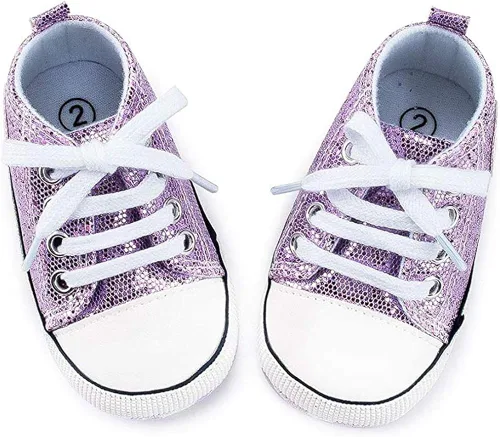 Vista 4 de Zapatos de bebé, para niñas o niños, suaves, suela antideslizante, para recién nacidos y primeros pasos, de estrella, tenis caña alta de lona