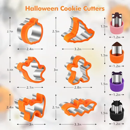 Vista 3 de NPET 10 cortadores de galletas de Halloween para el almuerzo de los niños, cortadores de sándwiches de almuerzo para niños sin cortar, mantequilla